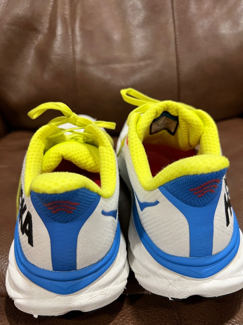 Hoka  Clifton White and Neon Yellow Mens Sneakers - Picture 11 of 15